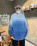Streetwear Gradient Round Neck Warm Knitted Sweater