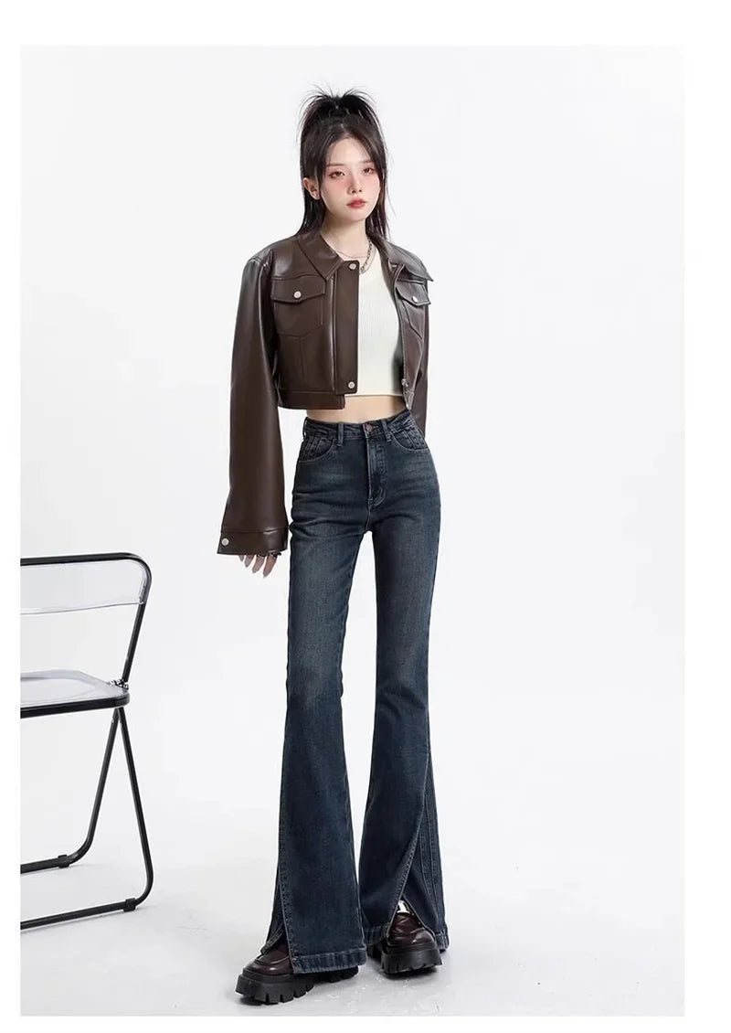 Women Retro High Waisted Flared Jeans
