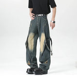 Effortless Streetwear Oversize Blue Gothic Cargo Jeans