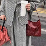 Stylish Retro Print Red Leather Tote Bag