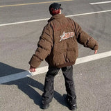 Embroidered Neutral Vintage Style Puffer Jacket