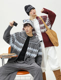 Soft Textured Knit Fair Isle Zipper Cardigan
