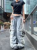 Leopard Print Low Rise Distressed Cargo Denim Jeans