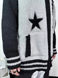 Gothic Letter Printed Star Pattern Knitted Cardigan