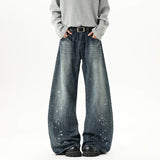 Streetwear Ink Splash Wide Leg Washed Denim Jeans