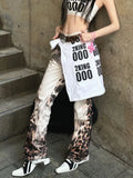 Leopard Print Low Rise Flared Jeans