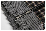 Streetwear Plaid Ripped Hole Unisex Knit Splicing Jacket