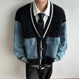Lightweight Patchwork V-Neck Denim Cardigan