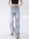 Vintage Washed Blue Graffiti Baggy Jeans