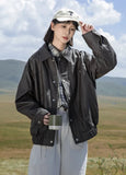 Brown Loose Casual Leather Jacket