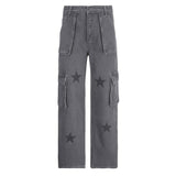 Y2K Gray Star Grunge Baggy Denim Pants