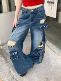 Destroyed Low Rise Loose Fit Cargo Jeans