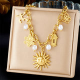 Golden Flower Pearl Sun Pendant Necklace