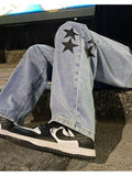 Star Print Oversized Denim Pants