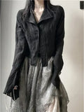 Gothic Black Button Down Blouse Shirt