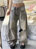 Streetwear Casual Vintage Grey High Waist Wide Jeans