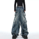 Patchwork Irregular Ribbon Wide Leg Baggy Jeans