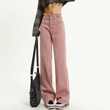 Pink Gothic Y2K Designer Straight Leg Jeans