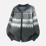 Soft Textured Knit Fair Isle Zipper Cardigan
