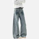 Bamboo Striped Distressed Wide Leg Jeans