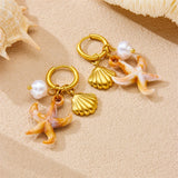 Golden Sea Star Scallop Pearl Earring