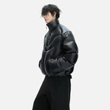 High Quality Splicing Design Stand Neck Fur Leather Jacket