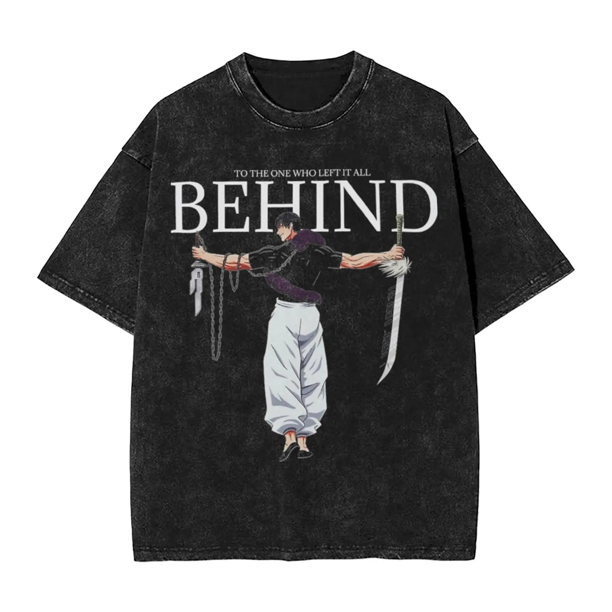 Anime Girl Dinner Print Washed T-Shirt