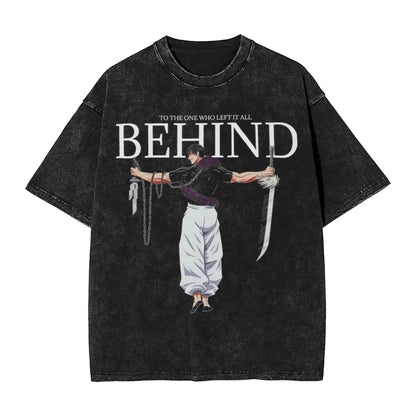 Anime Girl Dinner Print Washed T-Shirt