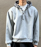 Effortless Plaid Retro Splicing Hooded Sweatshirt