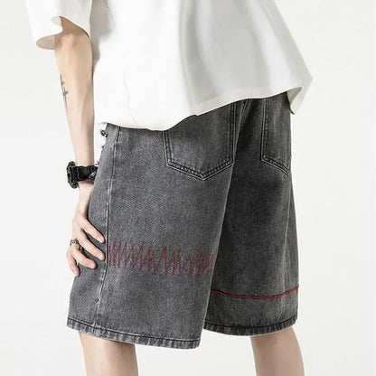 Stylish Spliced Button Zipper Ripped Shorts