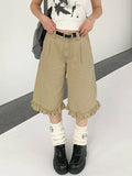 Chic Khaki Ruffled High Waist Jorts