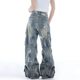 Cloud-Soft Graffiti Contrast Color Denim Jeans