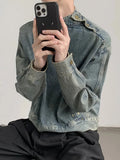 Y2K Washed Buckle Collar Motorcycle Denim Jacket