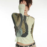 Cyber Y2K Patchwork Grunge Crop T-Shirt