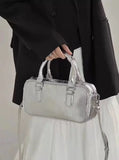 Purse Silver Square Leather Messenger Bag