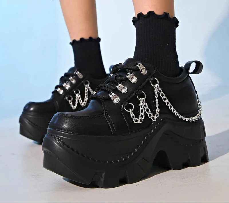 Chunky Gothic Black Chain Platform Sneakers