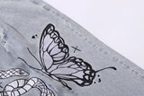 Butterfly Snake Embroidery Straight Denim Pants