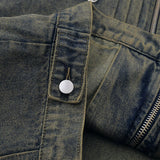 Embroidery Letter Pleated Denim Jacket