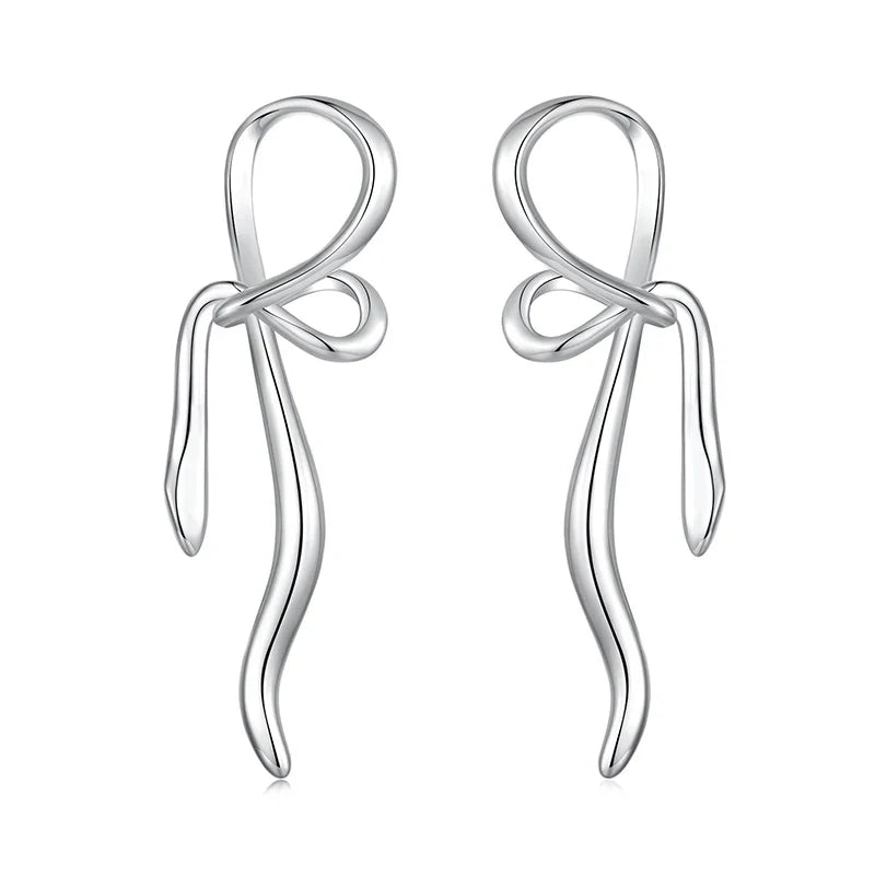 Women Elegant White Gold Plated Bowknot Earrings