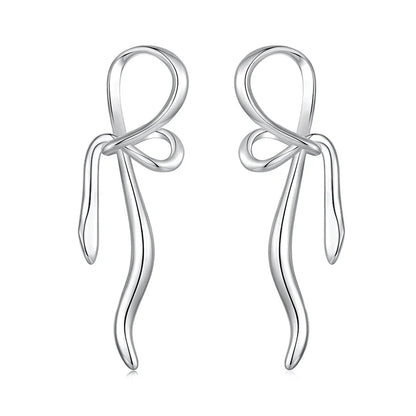 Women Elegant White Gold Plated Bowknot Earrings