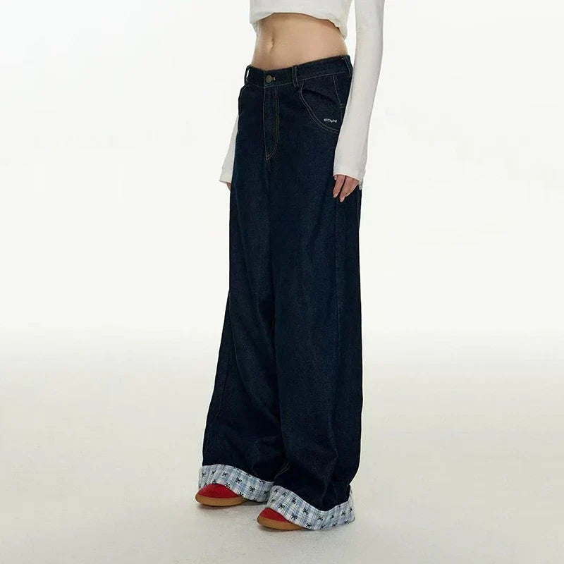 Casual Plaid Patchwork Vintage High Waist Jeans