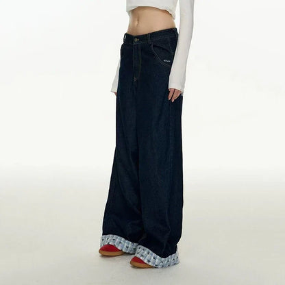 Casual Plaid Patchwork Vintage High Waist Jeans