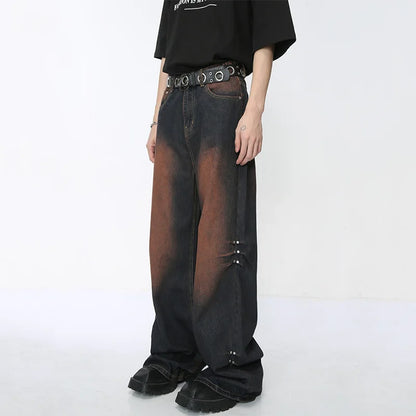 Streetwear Rivet Wide Leg Denim Jeans