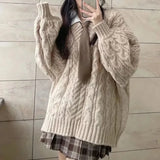 Vintage Oversized V-neck Knitted Sweater