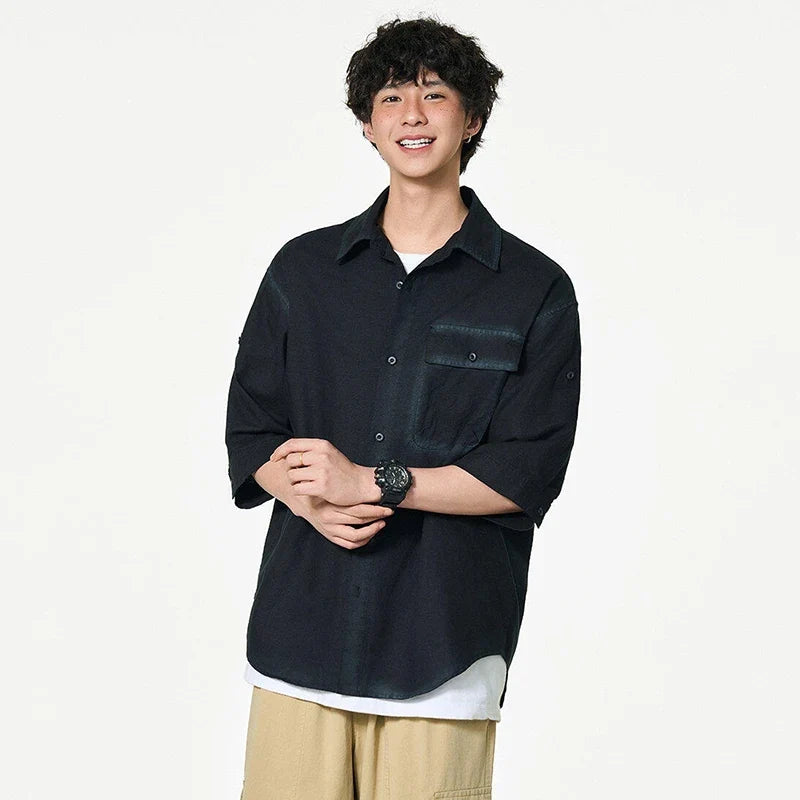 Cloud-Soft Contrast Lapel Casual Shirt
