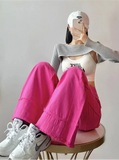Pink Y2K High Waist Wide Leg Jeans
