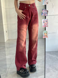 Y2K Mopping Red High-waist Denim Pants