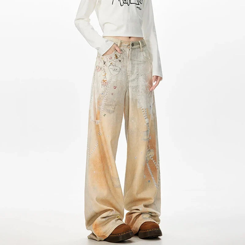 Utility Vibe 3D Printed Straight Wide Jeans
