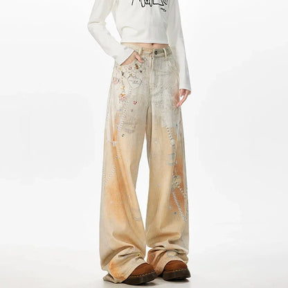 Utility Vibe 3D Printed Straight Wide Jeans