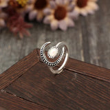 Moonstone Carving Silver Adjustable Ring